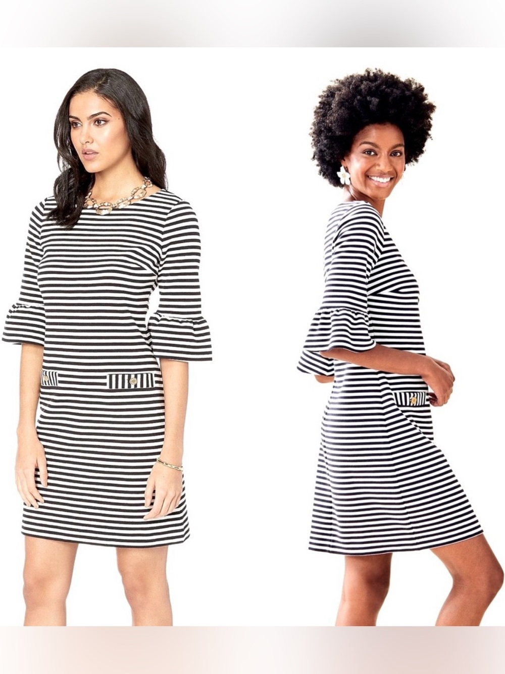 Lilly Pulitzer Alden Black & White Striped Bell-Sleeve Dress